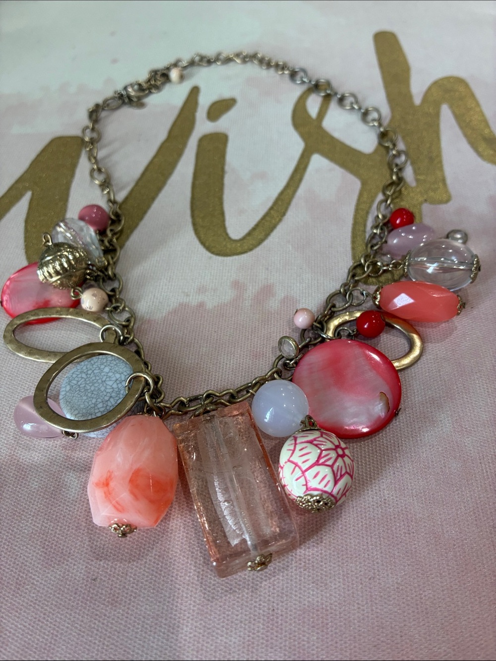 Premier Designs Pink and Coral Mixed-Bead Statement Necklace
